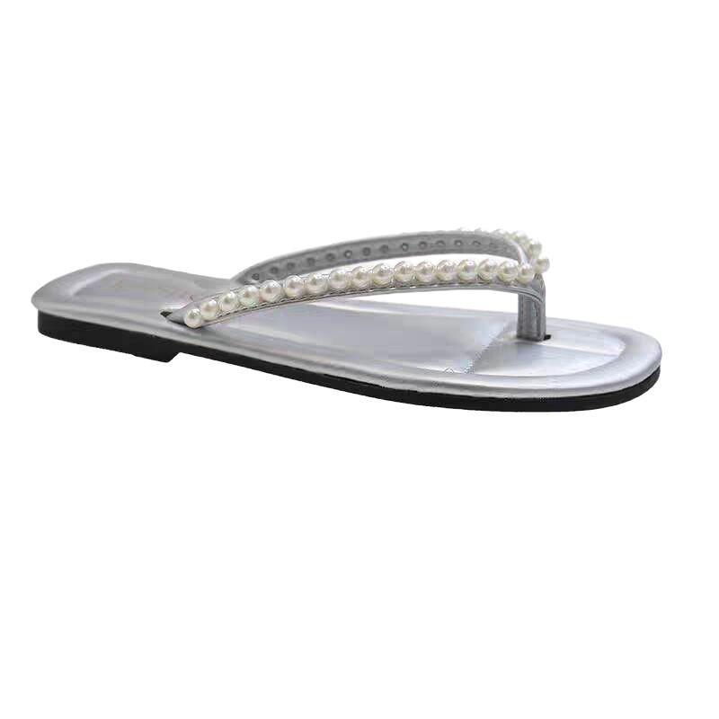 Шлепанцы женские летние сандалии с пальцами 2025 новые интернет знаменитости стразы плоские пляжные туфли ins супер огонь