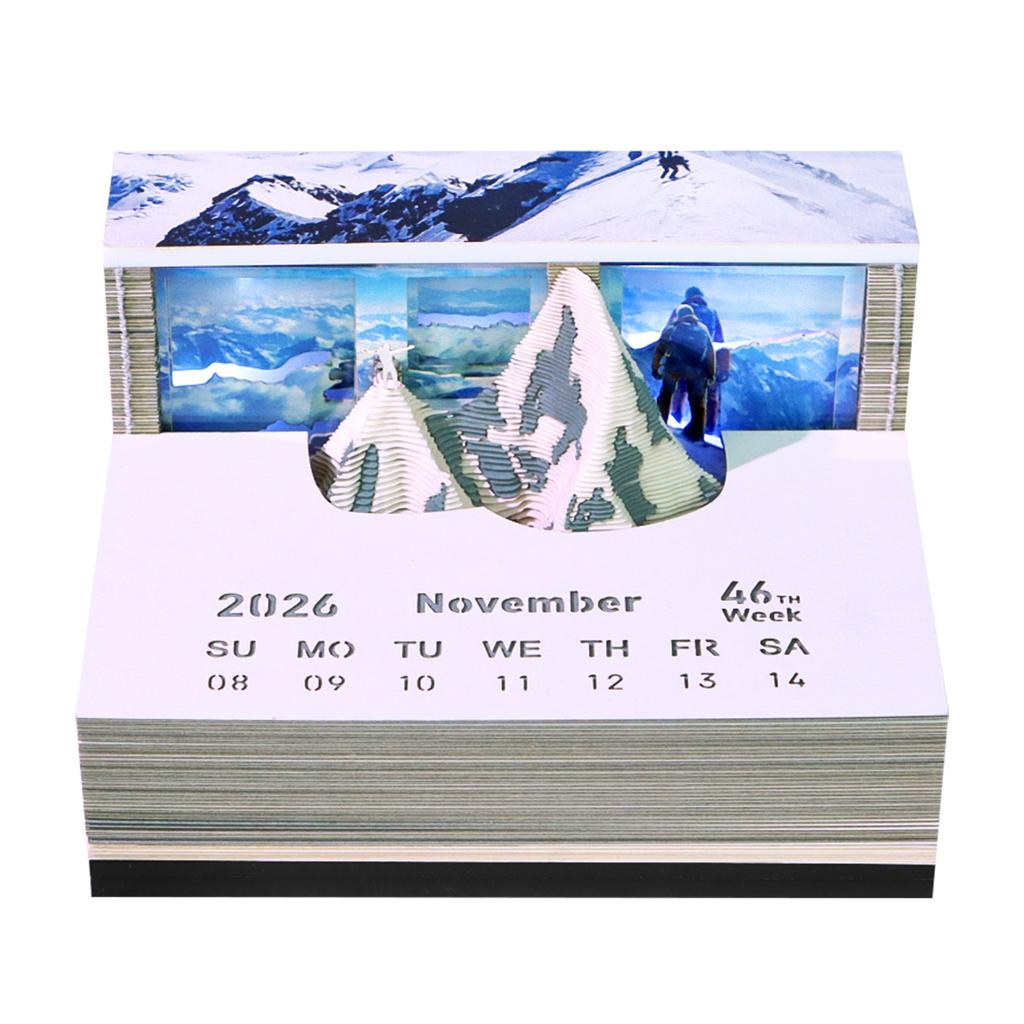 Mount Everest 3D LED Paper Sculpture Weekly Calendar Layered Tear Off Design Handmade Paper Craft for Desktop Decor