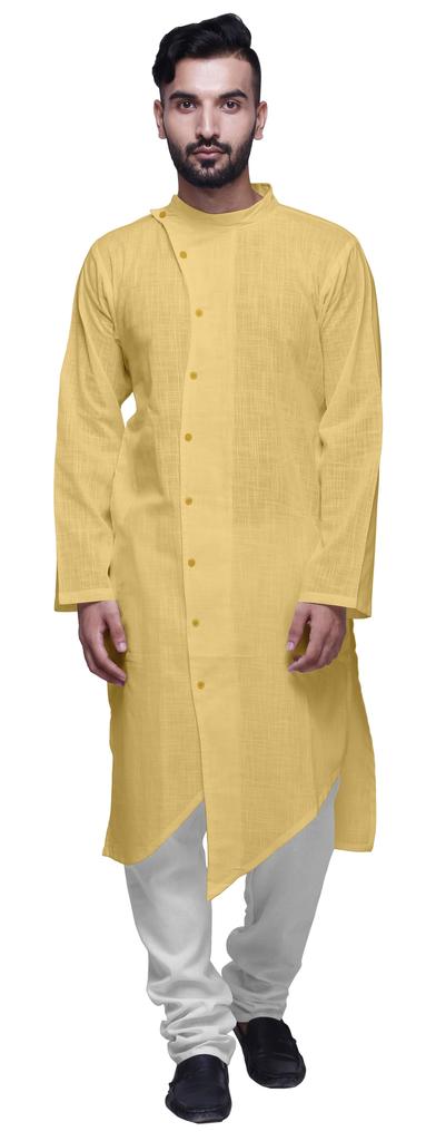 Atasi Длинный рукав индийская мужская курта однотонный хлопок с воротником-стойкой в этническом стиле