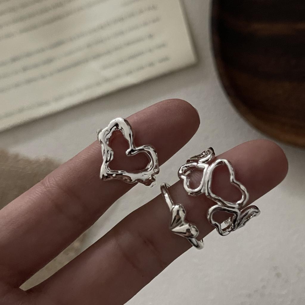 925 Sterling Silver Rings for Women Couple Minimalist Handmade Simple Hollow Heart Ring Party Jewelry Gift Prevent Allergy