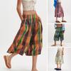 Women's Summer Boho Plaid Culotte Pants Casual Wide Leg Palazzo Trousers Baggy Cropped Gingham Capris Pants with Pockets