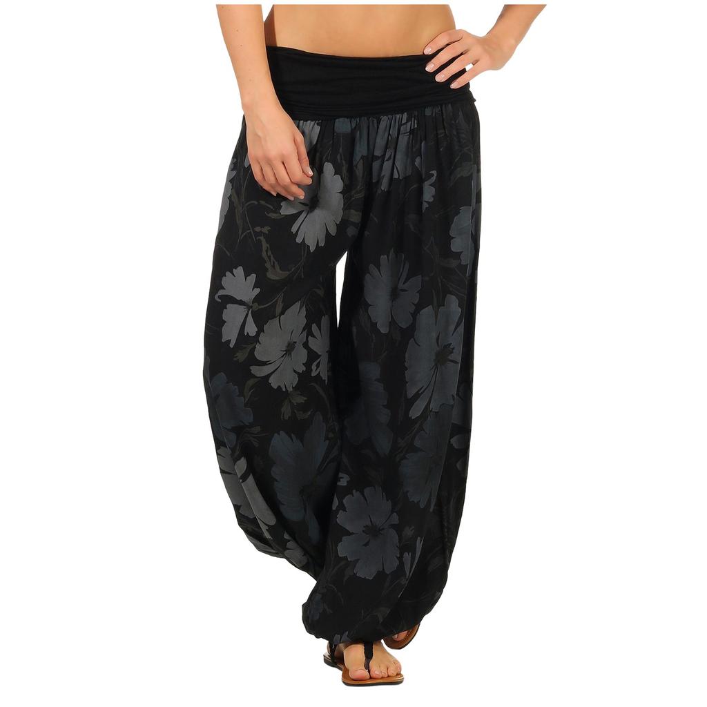 Women's Fashion Flower Print Elastic Waist Casual Pants Harlan Pants Home
