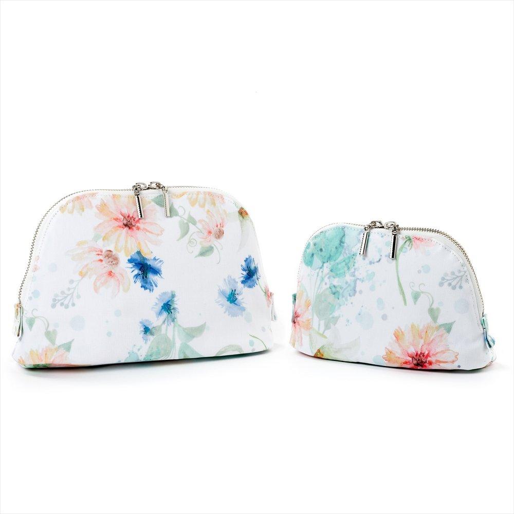 Round Pouch Pastel Floral Botanical Print with Cosmos Stylish and Cute Makeup W1002000 (Small) Design, Pouch,