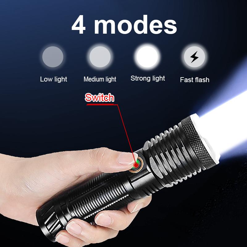 Светодиодные фонари высокой мощности 2000 м, телескопический зум, сильный прожектор и большой прожектор, питание от батареи 18650 26650