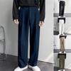 Men Suit Pants High Waist Button Zipper Fly Straight Wide Leg Long Pants with Pockets Solid Color Casual Trousers Daily Wear