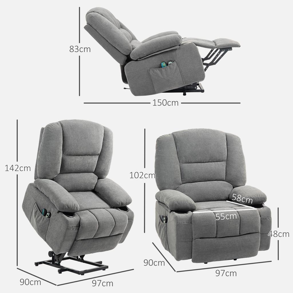 Electric Recliner with Standing Assistance, Massage Chair with Heat Functions, 2 Remote Controls, Soft Foam