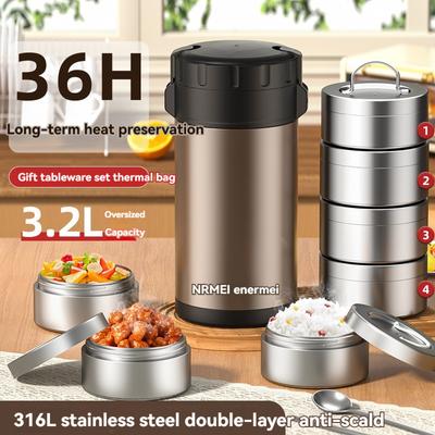 3.2L Термоконтейнер для ланча Bento многофункциональный Горячая еда Нержавеющая сталь Многослойный Отдельный Контейнер Посуда Коробка Набор
