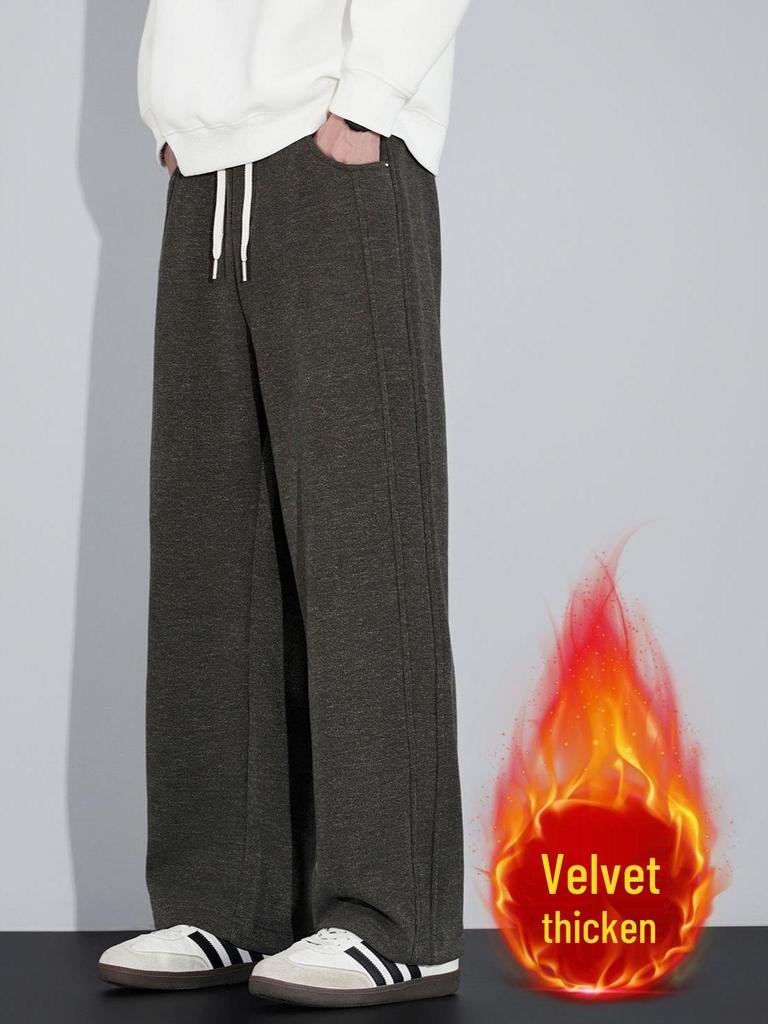 Мужские модные спортивные брюки свободного кроя на флисовой подкладке - осенне-зимние, прямого кроя, в стиле "папа"