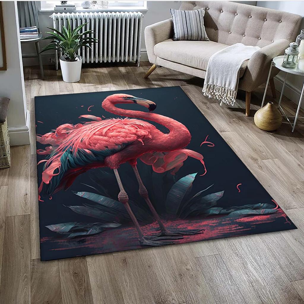 Cartoon Pink Flamingo Bird Rainforest Carpet Rug for Home Living Room Bedroom Sofa Doormat Decor,kid Area Rug Non-slip Floor Mat