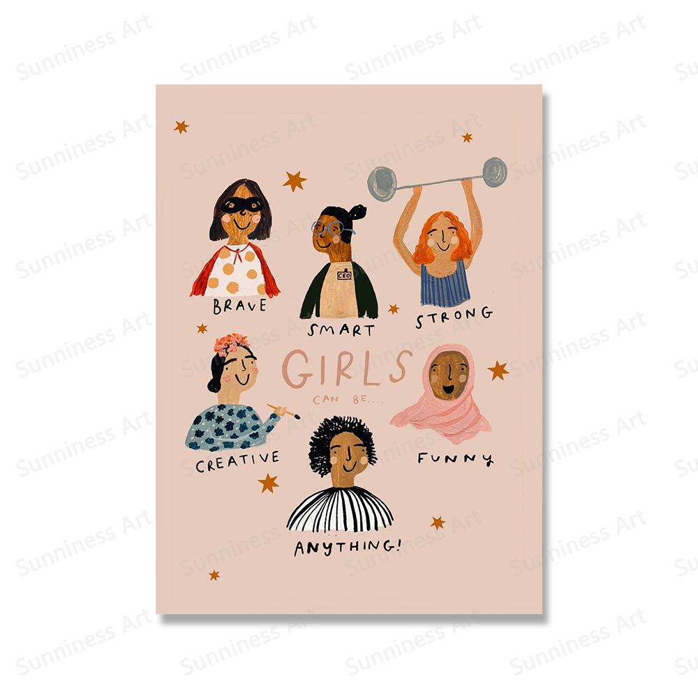 Феминистские плакаты Girl Power, настенные художественные принты, картины, будьте добры ко всем видам, цитаты, холст, живопись для гостиной, украшение дома