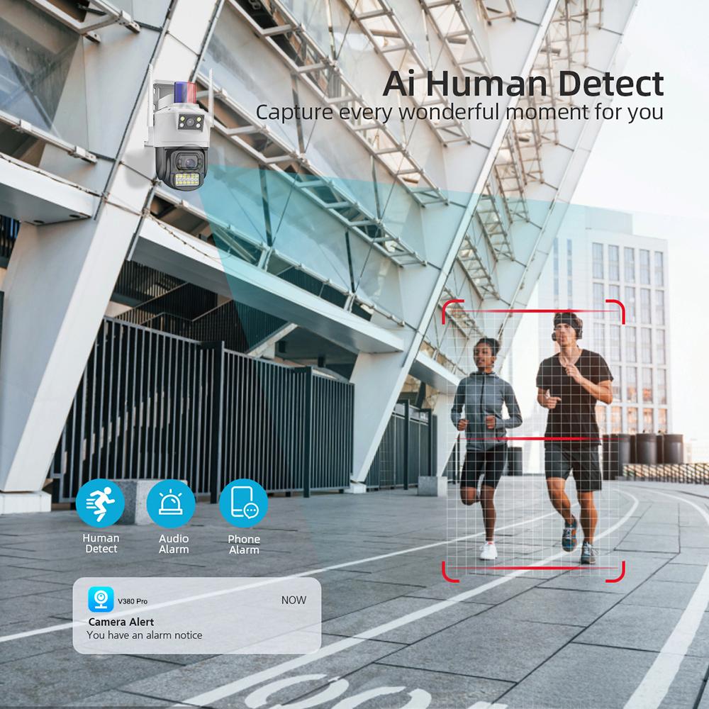 Новая SIM-карта 4G камера 8MP 4K двойной объектив CCTV беспроводная уличная камера Securiy поддержка AI гуманоидного обнаружения движения PTZ V380 Pro видеокамера