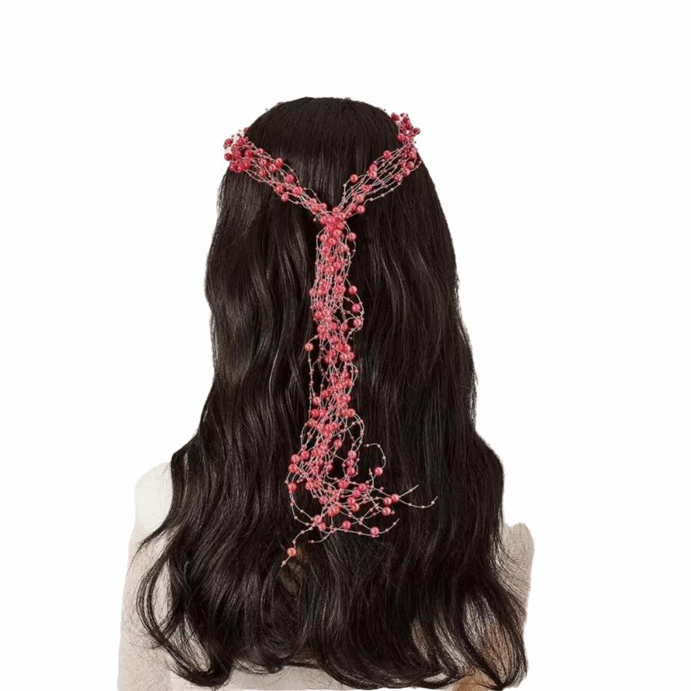 Imitation Pearl Beaded Tassel Wreath Multi-Layer Women Daily Hair Wear Wedding
