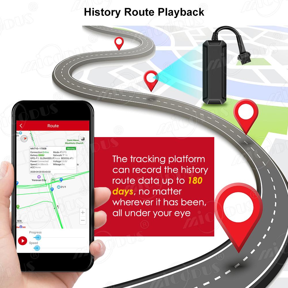 MiCODUS Самый дешевый мини GPS-трекер для автомобиля, GPS, мотоцикла, MV710, 8-95 В, отключение подачи топлива, превышение скорости, вибрация, оповещения ACC, автомобильный трекер, бесплатное приложение