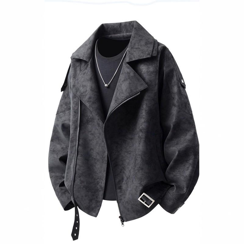 Mens Retro Motorcycle Style Casual Blazer Jacket Winter 2026 Loose Fit Warm Fleece-Lined Outerwear