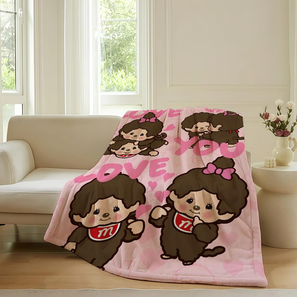 Cartoon M-Monchhichis-S Cute Blanket Warm Soft Suitable For Bedroom Sofa Bed Living Room Office Travel Camping Gifts