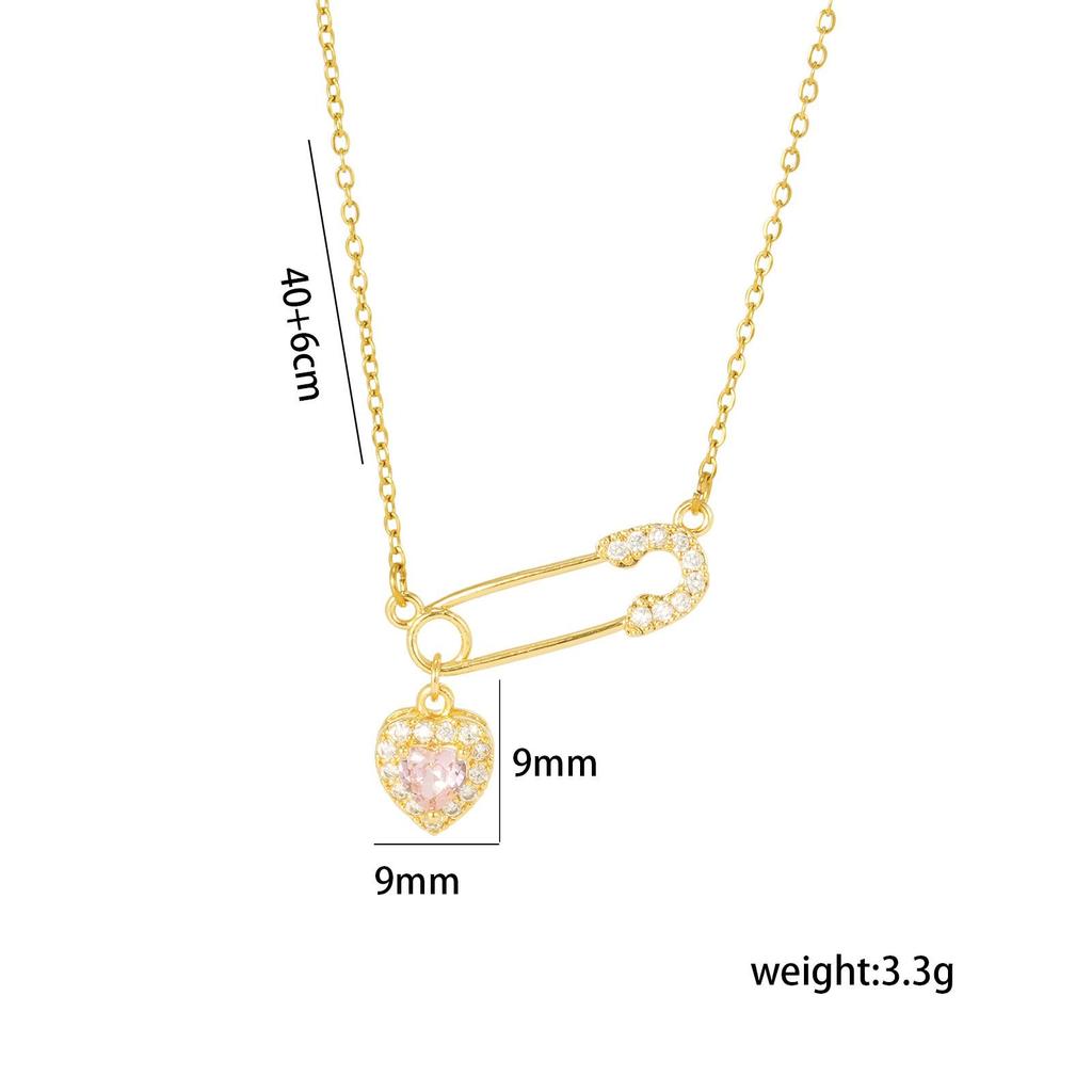 Женское ожерелье с подвеской в виде сердца и булавки из циркона - Роскошная цепочка из титановой стали
