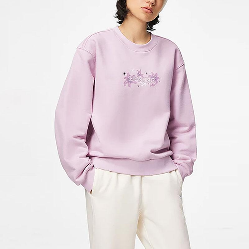 Li Ning Sports Lifestyle Series Letter Print Флисовый теплый свободный пуловер Толстовка Женская толстовка Lotus-Pink Purple AWDT816-5