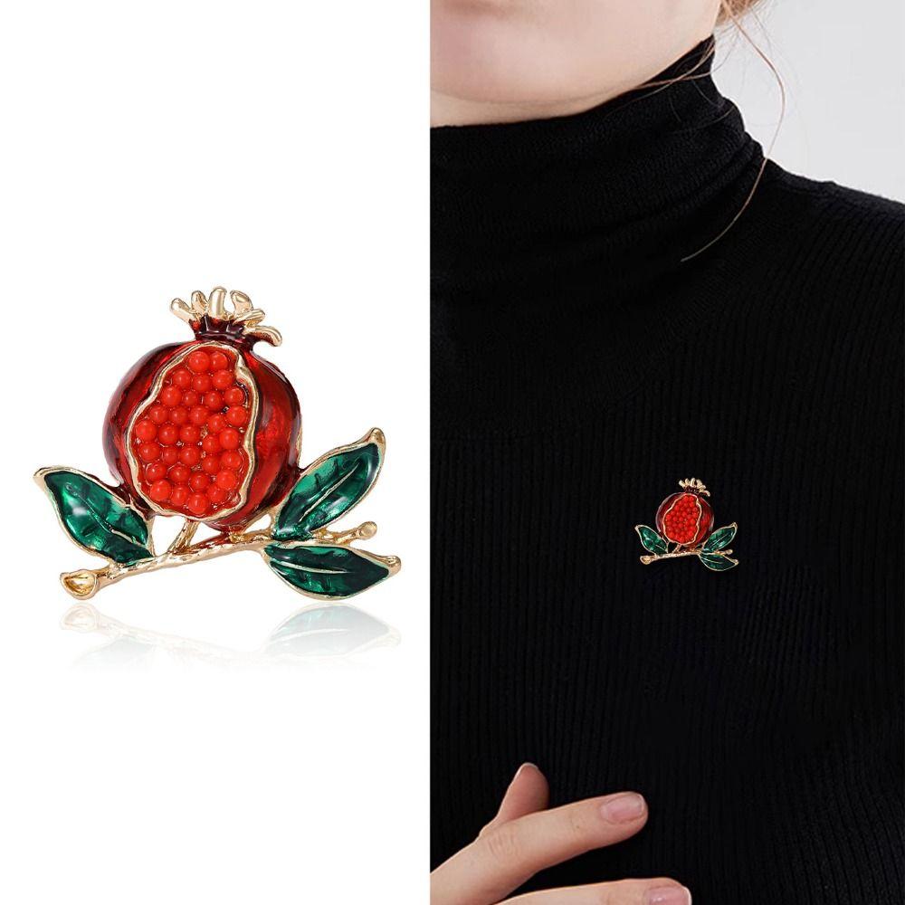 Fashion Rhinestone Fruits Brooch Exquisite Lapel Pins Pomegranate Brooches  Jewelry Accessories