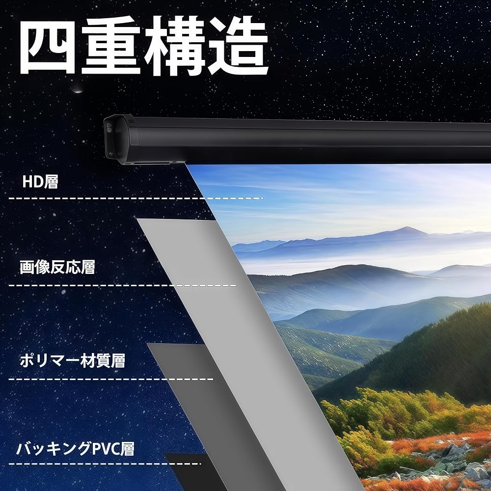 60-inch 16:9 Projector Screen, Hanging Type, Foldable, Wall Mountable, 170° Viewing Angle, Large Screen, Easy Setup, Portable, Indoor/Outdoor Use, Per