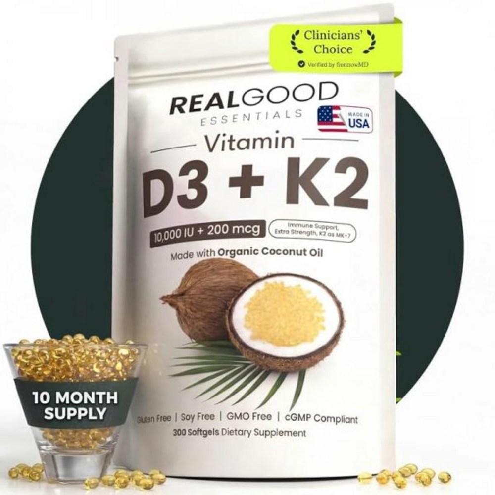 Real Good Essential Vitamin D3 K2 Supplement 10000 U 300 Tablets