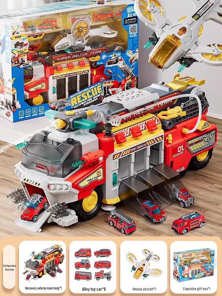 Multi-functional Rescue Fire & Police Toy Truck with Water Spray and Track - Educational Gift for Boys
