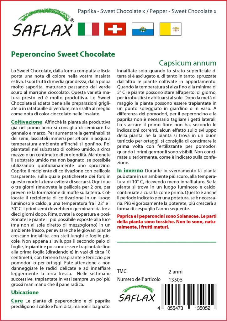 SAFLAX Garden in the Bag - Перец - Сладкий шоколад x - 10 семян - С субстратом в подходящем пакете - Capsicum annum