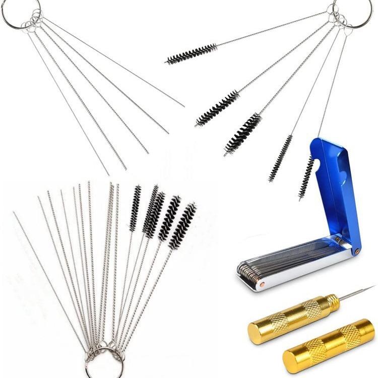 Набор из 15 щеток для чистки карбюратора с очистителями форсунок распылителя - иглы из нержавеющей стали и нейлоновые щетки