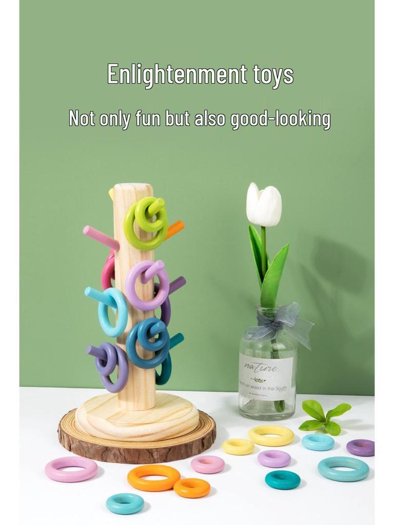 Rainbow Wooden Stacking Rings for Kids - Interlocking Building Blocks with CE Certification
