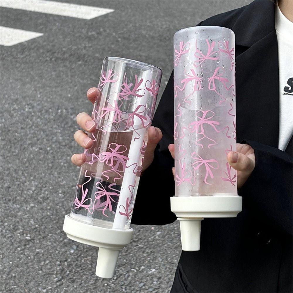 Посуда для напитков 500 мл Стакан с соломинкой Бантик Большой емкости Стакан с крышкой Соломинка Пластиковая бутылка для воды Бабл-ти Кофе