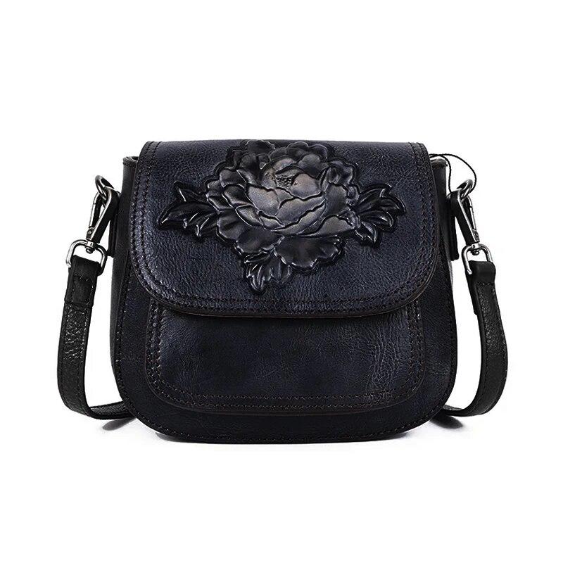 Высококачественные женские винтажные сумки-мессенджеры на ремне, женские сумки для отдыха, маленькая женская сумка с тиснением из натуральной кожи с цветочным принтом