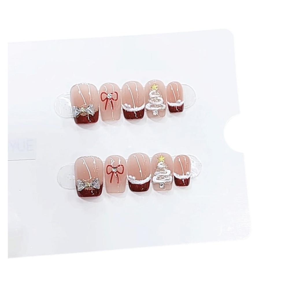 Чистая ручная работа Фототерапия Носимая броня Рождественский бант Готовый продукт Многоразовые накладные ногти