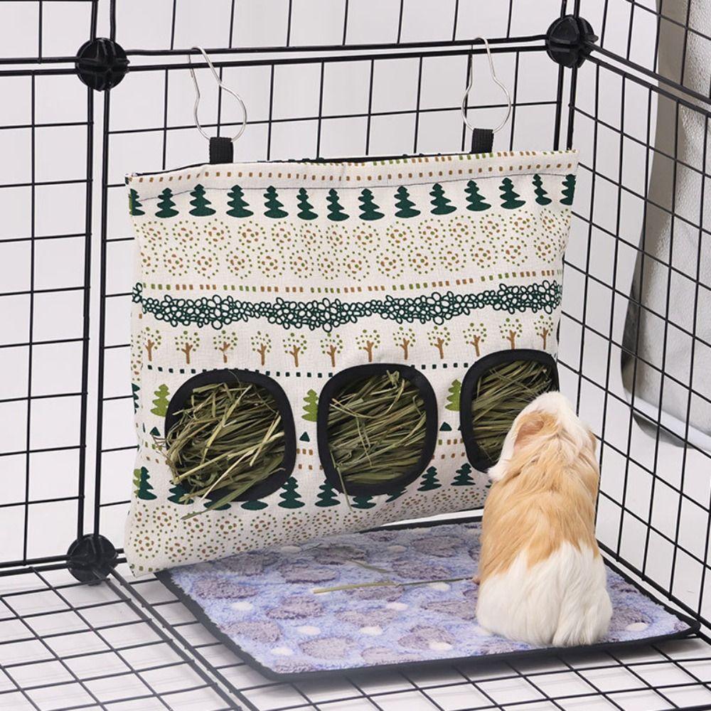 Slow Feed Hanging Hay Feeder Hook-Secured Hay Storage Dispenser Small Pet Feeding Bag Hamsters