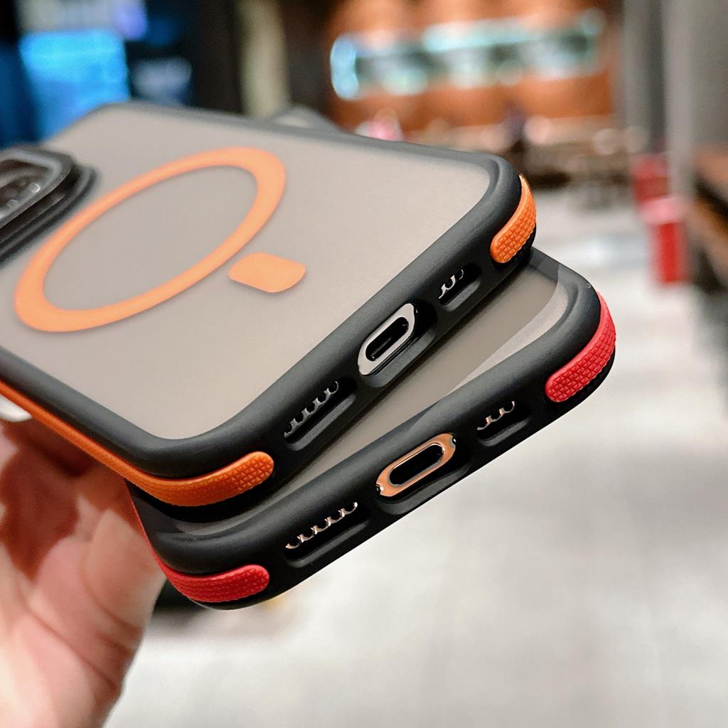 For iPhone 16 Pro Max Magnetic Case Skin-Touch TPU Acrylic Phone Back Cover with Lens Protector Kickstand