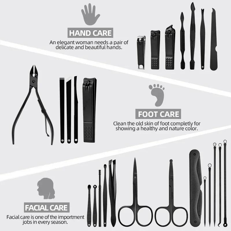 Professional Manicure Set with Portable Case, Nail Clippers, Full Function Kit, High-Quality Steel Pedicure Sets,10, 25 Pcs