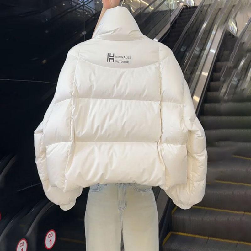 Зимнее женское пальто Женское короткое Дизайн в корейском стиле Свободный Воротник-стойка Длинные рукава Толстая теплая куртка с хлопковой подкладкой Женская