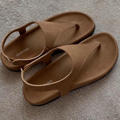 Минималистичные темпераментные сандалии в стиле ретро с носком «елочка» на плоской подошве для отпуска, нишевые женские