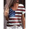 Fashion Women's 3D Print T Shirt USA Flag Harajuku T-shirt Summer Kawaii Tees V Neck Pluse Size Top American Lady Y2k Clothing
