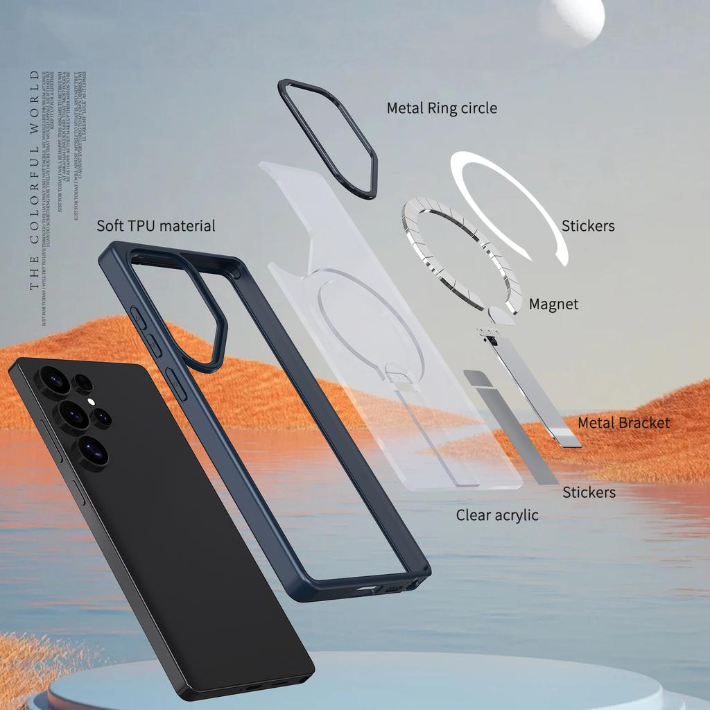For Samsung Galaxy S23 Ultra/S22 Ultra 5G Magnetic Case Kickstand TPU + Acrylic Phone Cover