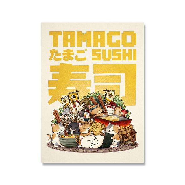 Японский стиль Еда Забавный Рамэн Лапша Суши Плакат Настенная Картина на Холсте Картина для Гостиной Домашний Декор Кухни Куадрос Без Рамки