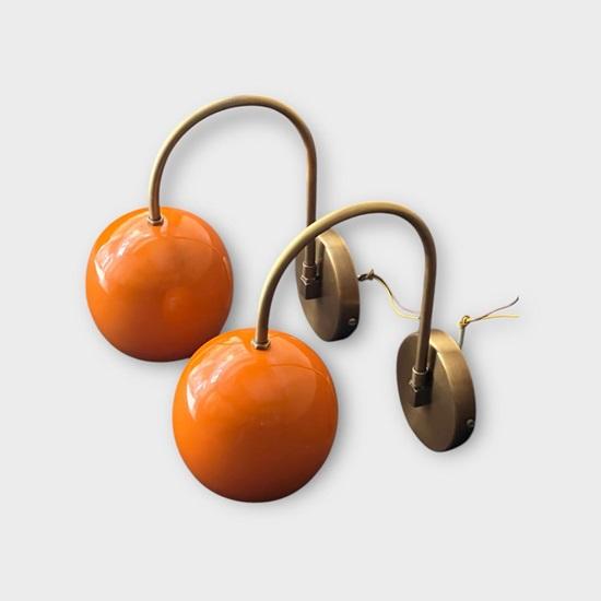 Набор из 2 оранжевых настенных бра в стиле ретро середины века, латунные светильники ручной работы для ванной комнаты, кухни, гостиной