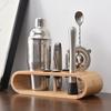 Wooden 9-Piece Bartender Tool Holder Stand Bamboo Cocktail Shaker Set Organizer Storage Display Rack Free Standing Bartender Kit Holder