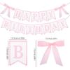 JIEYAO Pink Bow Happy Birthday Banner, Coquette Birthday Garland with Scalloped Letters for Bow Birthday Decorations Women Cake Smash Party