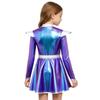 Girls Halloween Alien Robot Costume Long Sleeves Zip Up A Line Dress Belt Shiny Metallic Outer Space