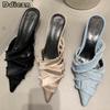 Мода 2025 Женские Мюли Элегантные Сандалии Туфли Лето Женская Обувь Низкий Каблук Новинка Моды Женские Сандалии Острый Носок Слайды Обувь
