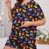 Women's Large Size Pajamas Summer Casual Loose Butterfly Short Sleeve Set