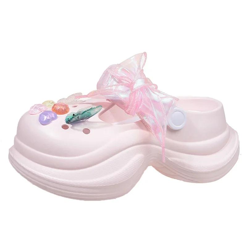 Массивные сабо на толстой платформе для женщин, лето 2025, пляжные туфли на высоком каблуке, мягкие тапочки, женские тапочки из ЭВА, тапочки-облака