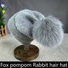 Natural Fox Fur Pompom Hat Warm Single Fold Knitted Hat Autumn and Winter Rabbit Hair Hat Versatile Beanies for Women