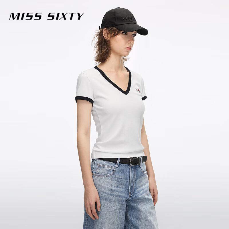 MISS SIXTY Women's V-Neck Colorblock Printed Short-Sleeve T-Shirt