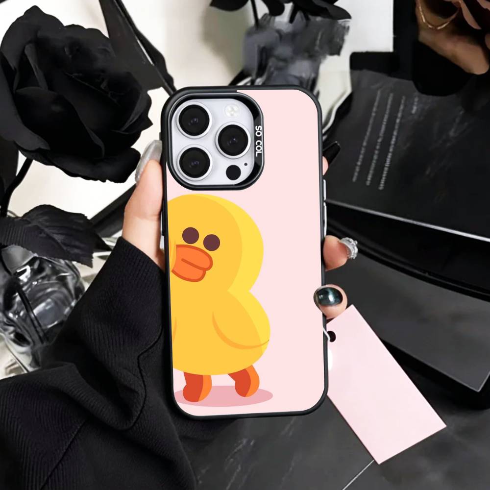 Adorable Yellow D-Duck Phone Case For iPhone17,16,15,14,13,12,11 Plus,Pro Max Colored Silver Plated Inside Cover