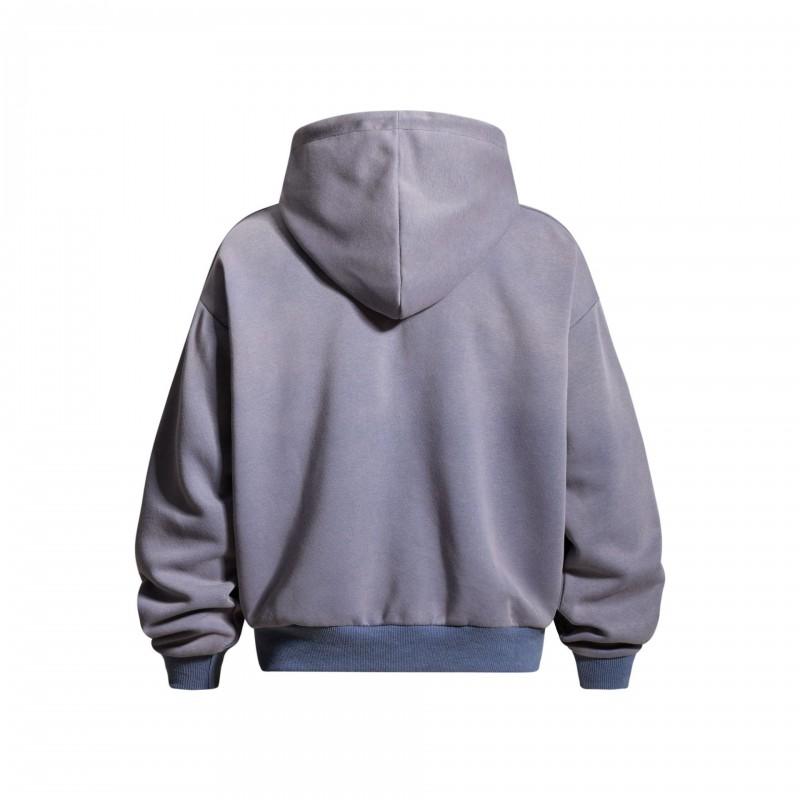 Mens Oversized Hooded Zip-Up Sweatshirt With Vintage Letter Print Relaxed Fit Cotton Blend Casual Fall Wear